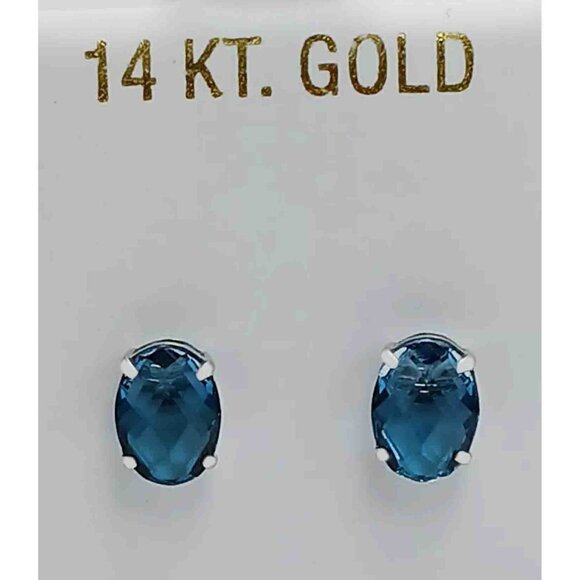 Genuine 4.46 Cts Blue Zircon Earrings 14k Gold